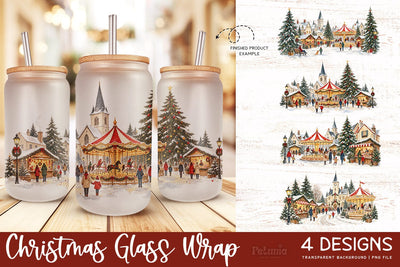 Christmas Sublimation Glass Wrap | 16oz Glass Can Wrap Sublimation Petunia Digital Design 