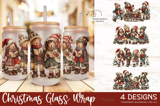 Christmas Sublimation Glass Wrap | 16oz Glass Can Wrap Sublimation Petunia Digital Design 