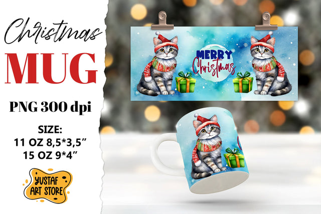 Christmas sublimation mug. Christmas Cat illustration Sublimation Yustaf Art Store 