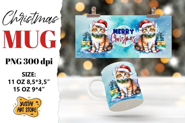 Christmas sublimation mug . Christmas Cat illustration Sublimation Yustaf Art Store 
