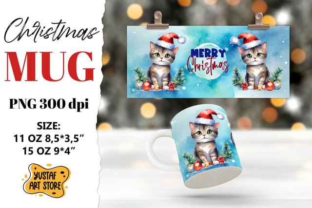 Christmas sublimation mug. Christmas Cat illustration Sublimation Yustaf Art Store 