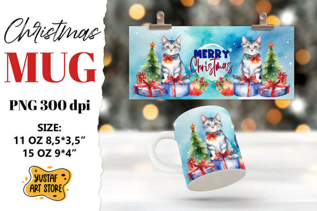 Christmas sublimation mug. Christmas Cat illustration Sublimation Yustaf Art Store 