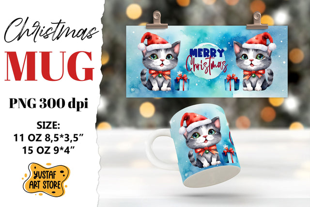Christmas sublimation mug. Christmas Cat illustration Sublimation Yustaf Art Store 