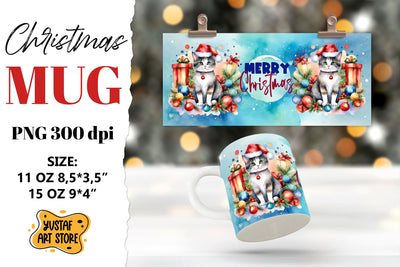 Christmas sublimation mug. Christmas Cat illustration Sublimation Yustaf Art Store 