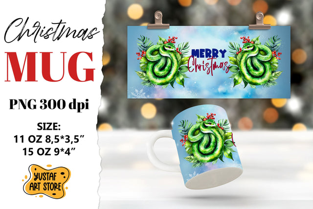 Christmas sublimation mug wrap. Christmas snake illustration Sublimation Yustaf Art Store 