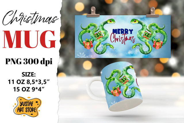 Christmas sublimation mug wrap. Christmas snake illustration Sublimation Yustaf Art Store 