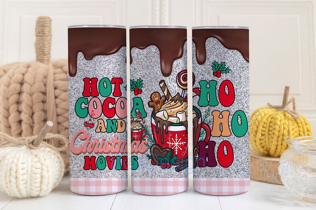 Christmas Sublimation Tumbler Wrap, Hot Cocoa Christmas Movies Tumbler Wrap Design PNG, 30 oz and 20 oz Christmas Skinny Tumbler Digital Sublimation BouDesign 