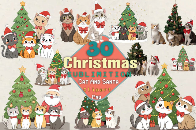Christmas Sublimition Cat And Santa Clipart SVG Angelina750 