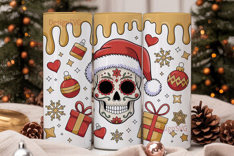 Christmas Sugar Skull 20oz Tumbler Wrap Sublimation DesignSVG 