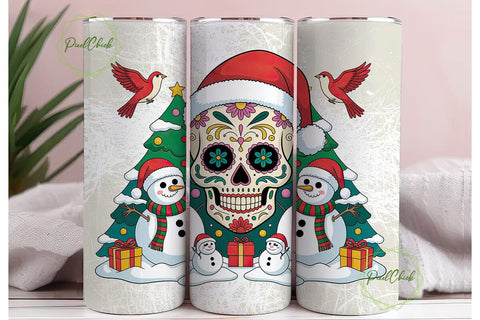 Christmas Sugar Skull 20oz Tumbler Wrap Sublimation PixelChick 