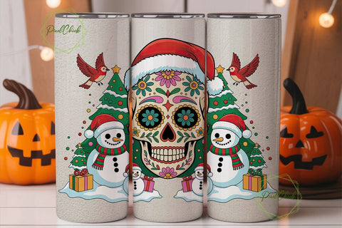 Christmas Sugar Skull 20oz Tumbler Wrap Sublimation PixelChick 