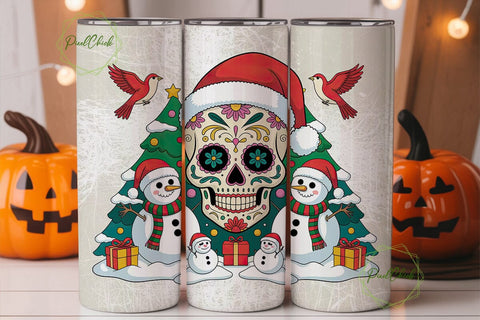 Christmas Sugar Skull 20oz Tumbler Wrap Sublimation PixelChick 