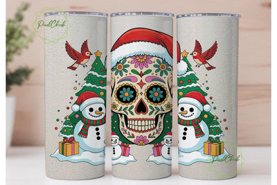 Christmas Sugar Skull 20oz Tumbler Wrap Sublimation PixelChick 