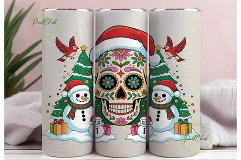 Christmas Sugar Skull 20oz Tumbler Wrap Sublimation PixelChick 
