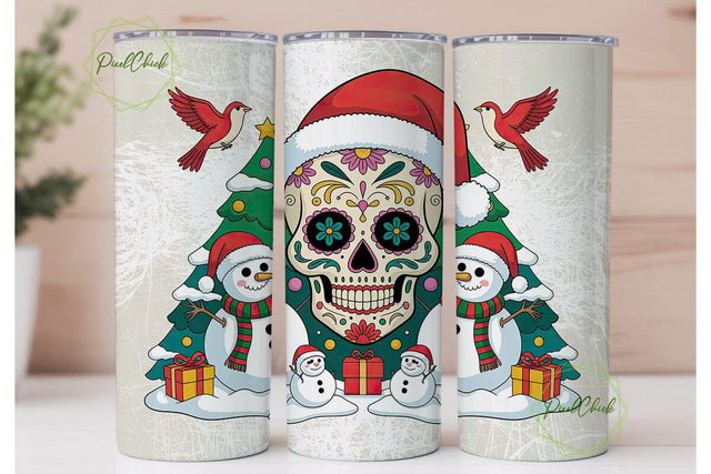 Christmas Sugar Skull 20oz Tumbler Wrap Sublimation PixelChick 