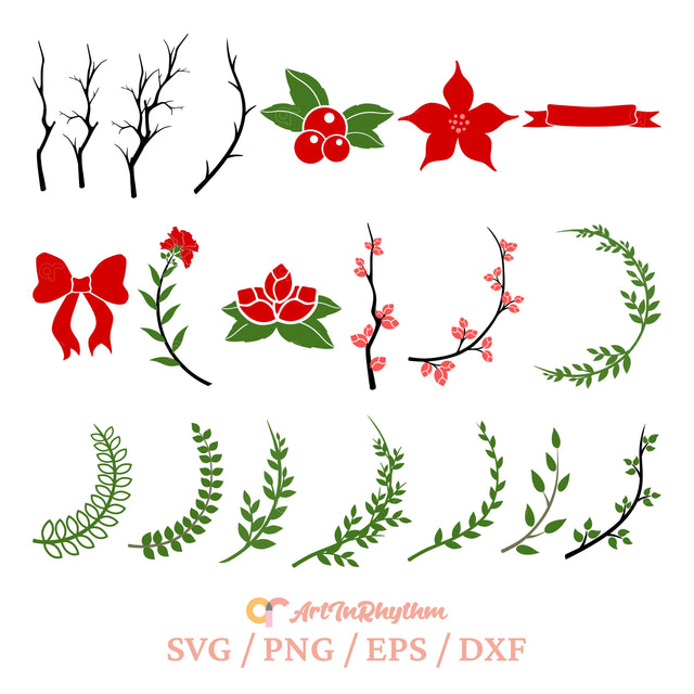 Christmas Svg Bundle, Christmas Svg, Christmas Cliparts, Leaves Svg, Flowers Svg SVG Artinrhythm shop 