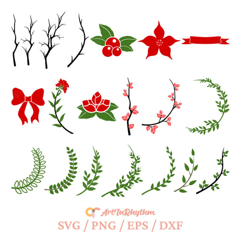 Christmas Svg Bundle, Christmas Svg, Christmas Cliparts, Leaves Svg, Flowers Svg SVG Artinrhythm shop 