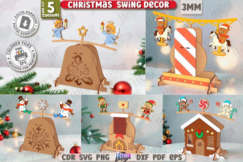 Christmas Swing Decor Laser Cut Bundle | Wooden Figurines | Christmas Shelf Sitter | Merry Christmas SVG The T Store Design 