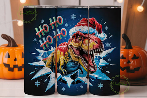 Christmas T-Rex Tumbler Wrap Sublimation PixelChick 