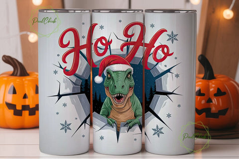 Christmas T-Rex Tumbler Wrap Sublimation PixelChick 