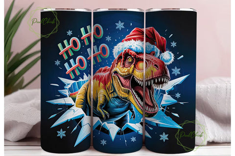Christmas T-Rex Tumbler Wrap Sublimation PixelChick 