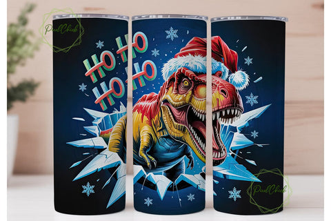 Christmas T-Rex Tumbler Wrap Sublimation PixelChick 