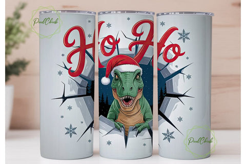 Christmas T-Rex Tumbler Wrap Sublimation PixelChick 