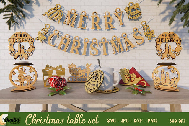 Christmas Table Set Bundle Laser Cut. Christmas Decorative SVG SVG Evgenyia Guschina 