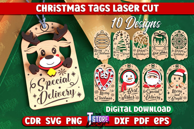 Christmas Tags Bundle | Gift Tags | Christmas Gift Card | Christmas Eve | Xmas Gift | CNC File SVG The T Store Design 