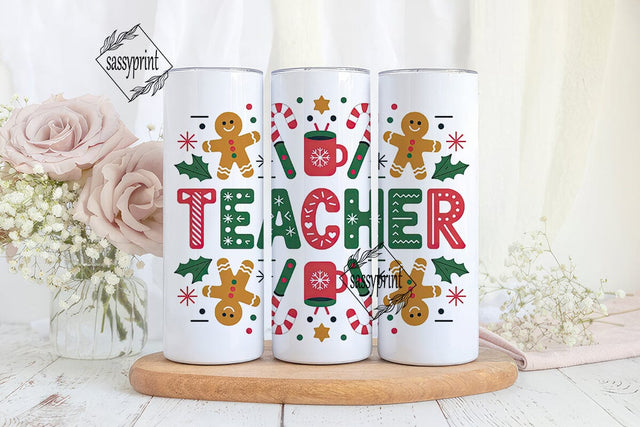 Christmas Teacher 20oz Tumbler Wrap Sublimation sassyprint 