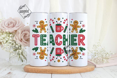 Christmas Teacher 20oz Tumbler Wrap Sublimation sassyprint 