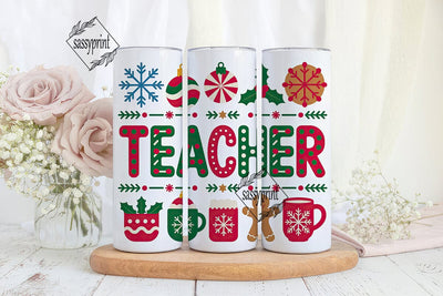 Christmas Teacher 20oz Tumbler Wrap Sublimation sassyprint 