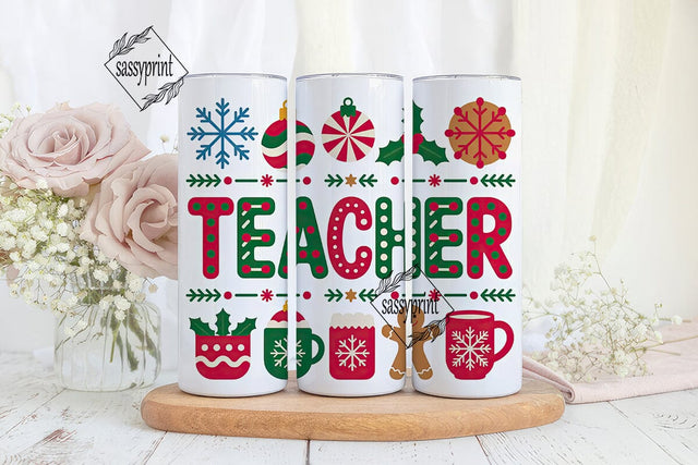 Christmas Teacher 20oz Tumbler Wrap Sublimation sassyprint 
