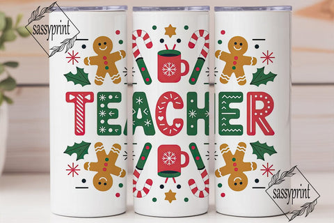Christmas Teacher 20oz Tumbler Wrap Sublimation sassyprint 