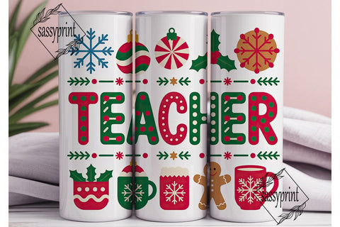 Christmas Teacher 20oz Tumbler Wrap Sublimation sassyprint 