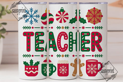 Christmas Teacher 20oz Tumbler Wrap Sublimation sassyprint 