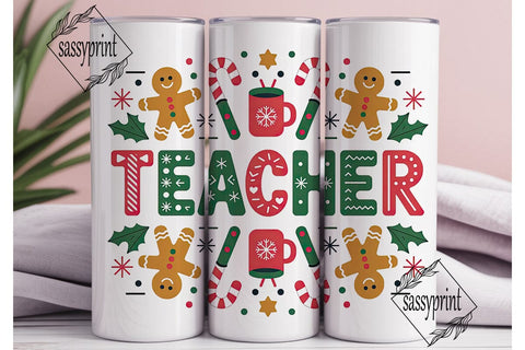 Christmas Teacher 20oz Tumbler Wrap Sublimation sassyprint 