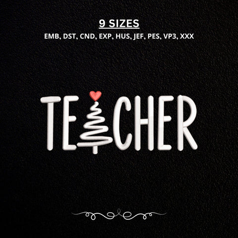 Christmas Teacher Embroidery Design – Teacher Christmas Tree Heart Machine Embroidery File Embroidery/Applique DESIGNS PatternFeed8 