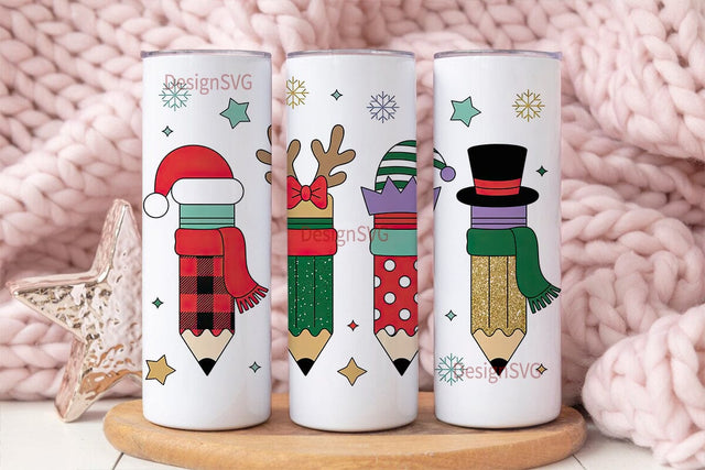 Christmas Teacher Pencil 20oz Tumbler Sublimation DesignSVG 