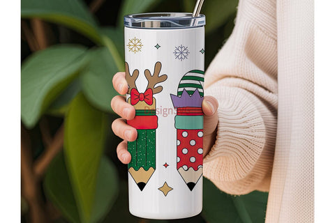 Christmas Teacher Pencil 20oz Tumbler Sublimation DesignSVG 