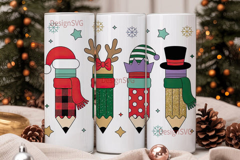 Christmas Teacher Pencil 20oz Tumbler Sublimation DesignSVG 