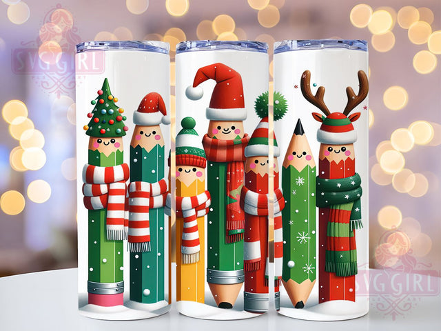 Christmas Teacher Pencil Tumbler, Festive Teacher Sublimation Design, Holiday Pencil Art, 20oz Xmas Teacher Tumbler, Whimsical Teacher Mug, Stylish Christmas Cup, Fun Teacher Wrap Sublimation SvggirlplusArt 