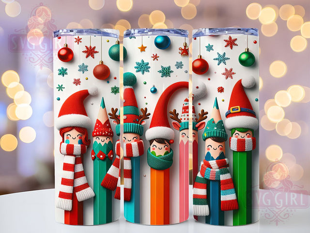 Christmas Teacher Pencil Tumbler, Festive Teacher Sublimation Design, Holiday Pencil Art, 20oz Xmas Teacher Tumbler, Whimsical Teacher Mug, Stylish Christmas Cup, Fun Teacher Wrap Sublimation SvggirlplusArt 