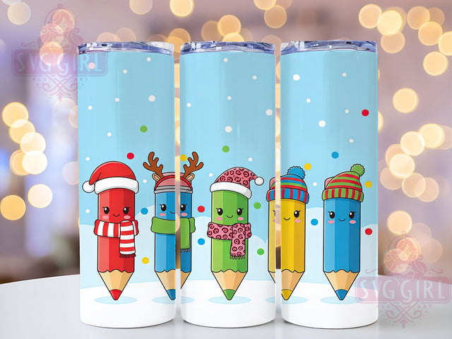Christmas Teacher Pencil Tumbler, Festive Teacher Sublimation Design, Holiday Pencil Art, 20oz Xmas Teacher Tumbler, Whimsical Teacher Mug, Stylish Christmas Cup, Fun Teacher Wrap Sublimation SvggirlplusArt 