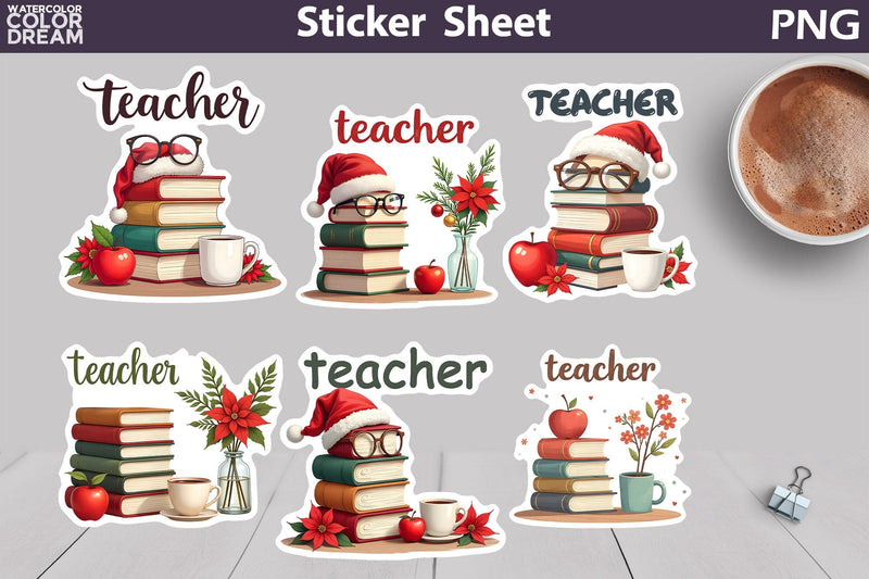 Christmas Teacher Sticker Sheet Sublimation WatercolorColorDream 