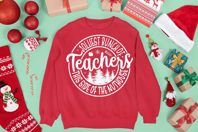 Christmas teacher t shirt svg, Jolliest bunch of teacher this side of the nuthouse svg, Christmas nurse t shirt, Holiday teacher svg, Christmas svg, Cut files, Christmas Cricut, Christmas Holiday SVG Isabella Machell 