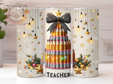 Christmas Teacher Tumbler, Merry Teacher Tumbler, Teacher Tumbler Wrap, Pencil Tumbler, Tree Tumbler, 20oz Tumbler Wrap, Sublimation Design, Digital Download, Cricut Design Sublimation Lara' s Designs 