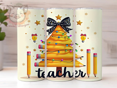 Christmas Teacher Tumbler, Merry Teacher Tumbler, Teacher Tumbler Wrap, Pencil Tumbler, Tree Tumbler, 20oz Tumbler Wrap, Sublimation Design, Digital Download, Cricut Design Sublimation Lara' s Designs 