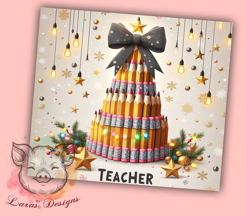 Christmas Teacher Tumbler, Merry Teacher Tumbler, Teacher Tumbler Wrap, Pencil Tumbler, Tree Tumbler, 20oz Tumbler Wrap, Sublimation Design, Digital Download, Cricut Design Sublimation Lara' s Designs 
