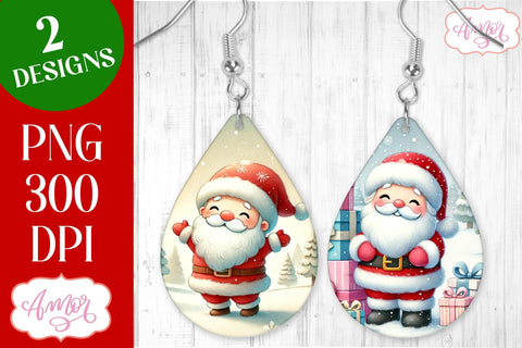 Christmas teardrop earring sublimation design | Santa earring Sublimation Amorclipart 
